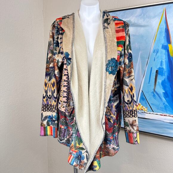 Johnny Was Biya Betzy
Floral Printed Hooded Sherpa Jacket Coat Sweater Large - Picture 2 of 7